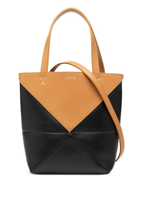 Loewe Pre-Owned 2023 Mini Bicolor Shiny Calfskin Puzzle Fold Tote satchel - Black