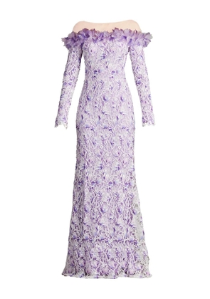Tadashi Shoji Liora off-shoulder floral-lace gown - Purple