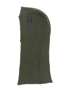 Needles embroidered wool balaclava - Green