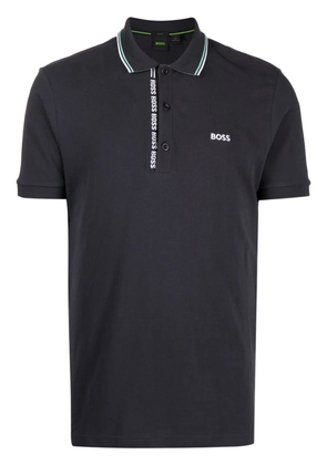 BOSS logo-embroidered cotton polo shirt - Blue