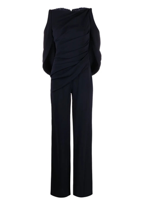 Talbot Runhof cold-shoulder lace-panel jumpsuit - Blue