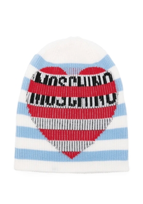 MOSCHINO JEANS striped heart beanie - White