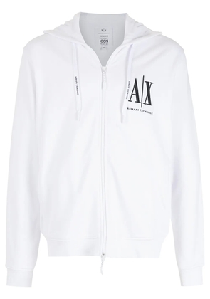 Armani Exchange logo-embroidered drawstring hoodie - White