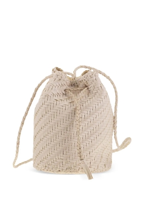 Dragon Pompom Double Jump woven leather bucket bag - Neutrals