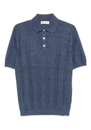 Brunello Cucinelli ribbed-knit short-sleeve polo shirt - Blue