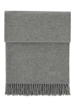 A.P.C. embroidered-logo fringed scarf - Grey