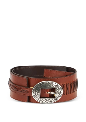 Fortela engraved oval buckle belt - Brown