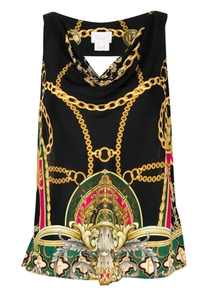 Camilla graphic-print silk top - Black