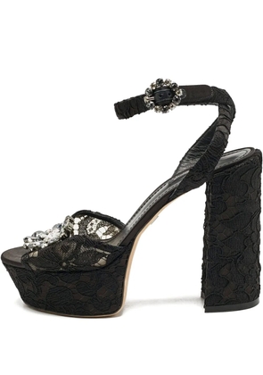 Dolce & Gabbana Pre-Owned 105mm Lace Crystal Sandals - Black