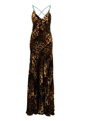 Roberto Cavalli crisscross back leopard print maxi dress - Neutrals