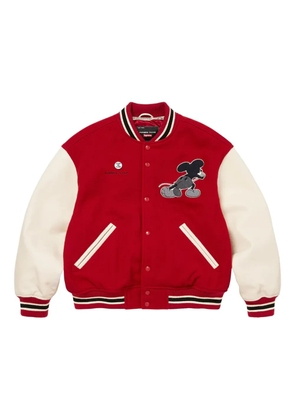 Supreme mickey appliqued varsity jacket - Red