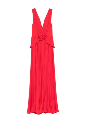 NISSA pleated rose-appliqué maxi dress - Red