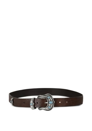 Fortela turquoise embellishment calfskin belt - Brown