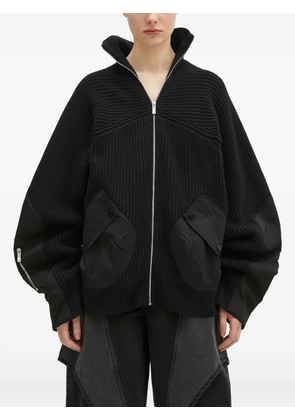 A.A. Spectrum Saxon ribbed panelled zip-up cardigan - Black