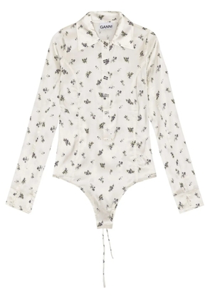 GANNI floral-print bodysuit - White