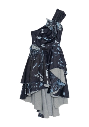 Saiid Kobeisy one-shoulder printed denim dress - Blue