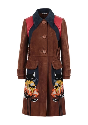 Miu Miu flower-cat patch coat - Brown