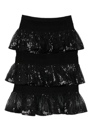 Elie Saab sequin ruffled midi skirt - Black