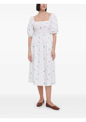 Barbour puff-sleeves embroidered midi day dress - White