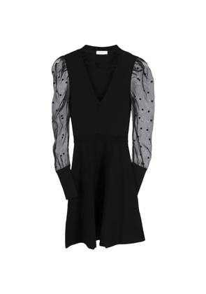 SANDRO polka-dot sheer-sleeve mini dress - Black