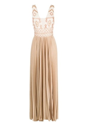 Elisabetta Franchi rhombus-embroidered V-neck gown - Neutrals