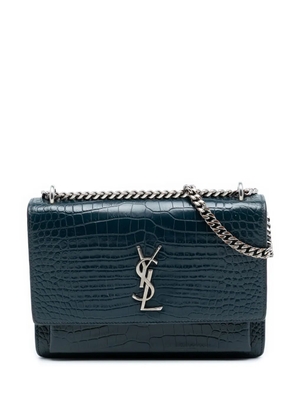Saint Laurent Pre-Owned 2018 Medium Croc Embossed Calfskin Sunset Flap crossbody bag - Blue