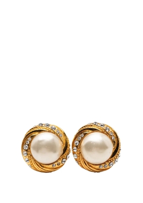 CHANEL Pre-Owned 1970-1980 Gold Plated Faux Pearl Swirl Crystal Clip On Earrings costume earrings
