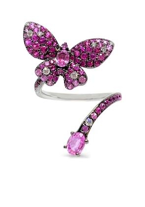 Stefere 18K white gold Butterfly diamond and sapphire ring - Silver