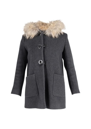 SANDRO hooded fur-trimmed coat - Grey