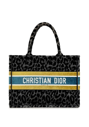 Christian Dior Pre-Owned 2021 Medium Embroidered Canvas Leopard Mizza Book tote bag - Black