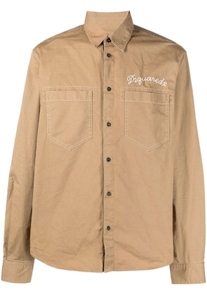 DSQUARED2 logo-embroidered button-up shirt - Neutrals