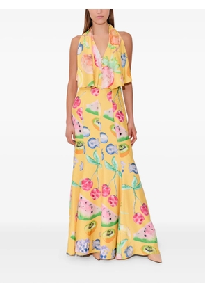 Rosie Assoulin fruit-print halterneck maxi day dress - Yellow