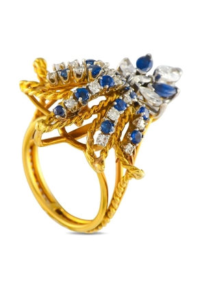LB Exclusive Eighteen Karat Gold Sapphire Diamond Fleur De Lis Ring