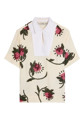 S.S.DALEY Iona beaded linen top - Neutrals