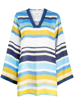 Bambah Rainbow V-neck linen tunic - Blue