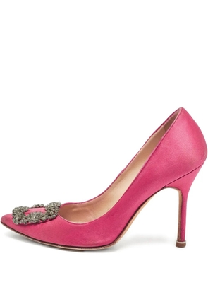 Manolo Blahnik pre-owned 100mm Hangisi satin stiletto pumps - Pink