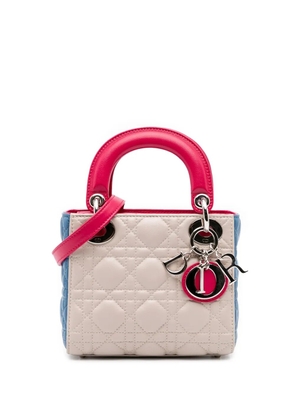 Christian Dior Pre-Owned 2014 Mini Tricolor Lambskin Cannage Lady Dior satchel - White