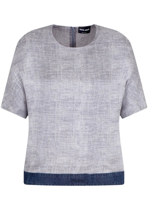 Giorgio Armani denim-trim detailing blouse - Grey