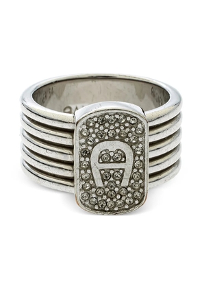 Aigner Vintage crystal logo band ring - Silver