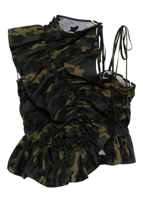 Juun.J Unbalanced Camo Shirring top - Green