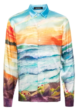 Nahmias abstract-print silk shirt - Orange