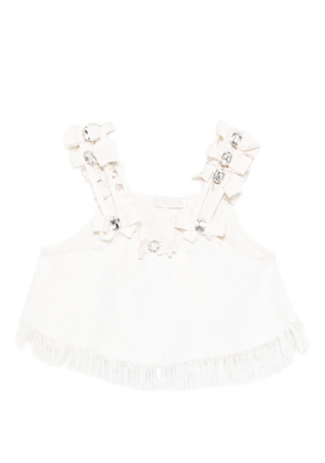 Loulou bow-embellished fringe top - Neutrals