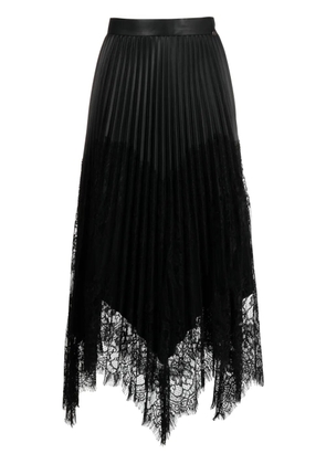 NISSA lace-trim pleated midi skirt - Black