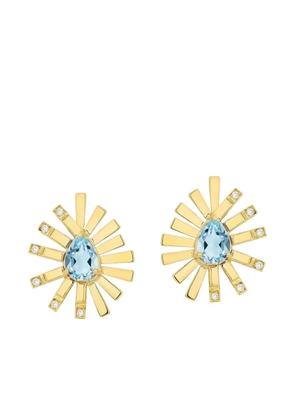 Carol Kauffmann Yellow Gold Blue Topaz Diamond Sunburst Earrings