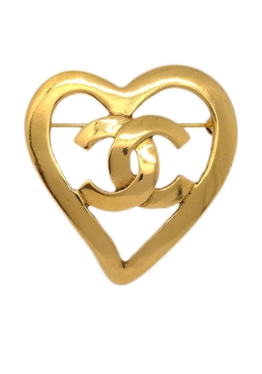CHANEL Pre-Owned 1995 gold plated CC Heart brooch
