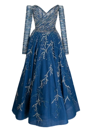 Saiid Kobeisy beaded off-shoulder dress - Blue