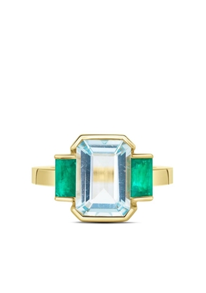 YI Collection 18K yellow gold aquamarine and emerald ring