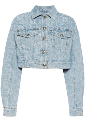 Just Cavalli logo-jacquard cropped denim jacket - Blue