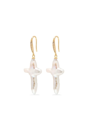Nialaya Jewelry baroque-pearl cross earrings - WHITE