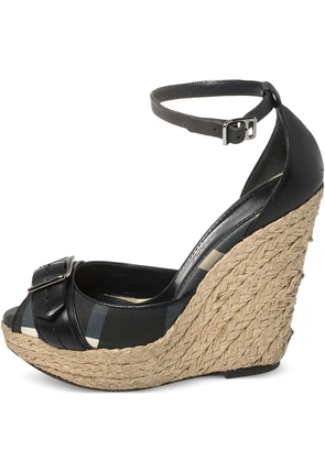 Burberry Pre-Owned Nova check-canvas wedge sandals - Black